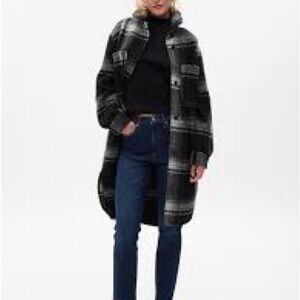 GAP Long Wool Shirt Jacket in Plaid